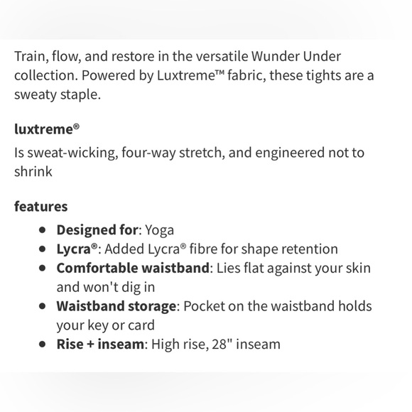 lululemon athletica “Wunder Under High Rise Tight 28”, Size 8 - Picture 5 of 11